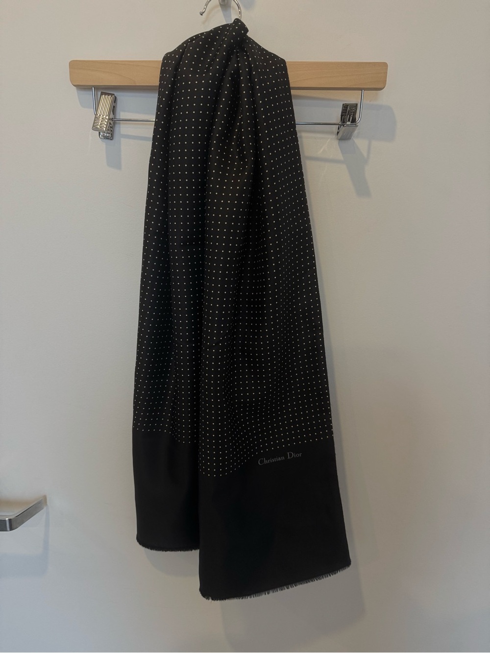Vintage Christian Dior Double-Sided Silk Wool Polka Dot Scarf